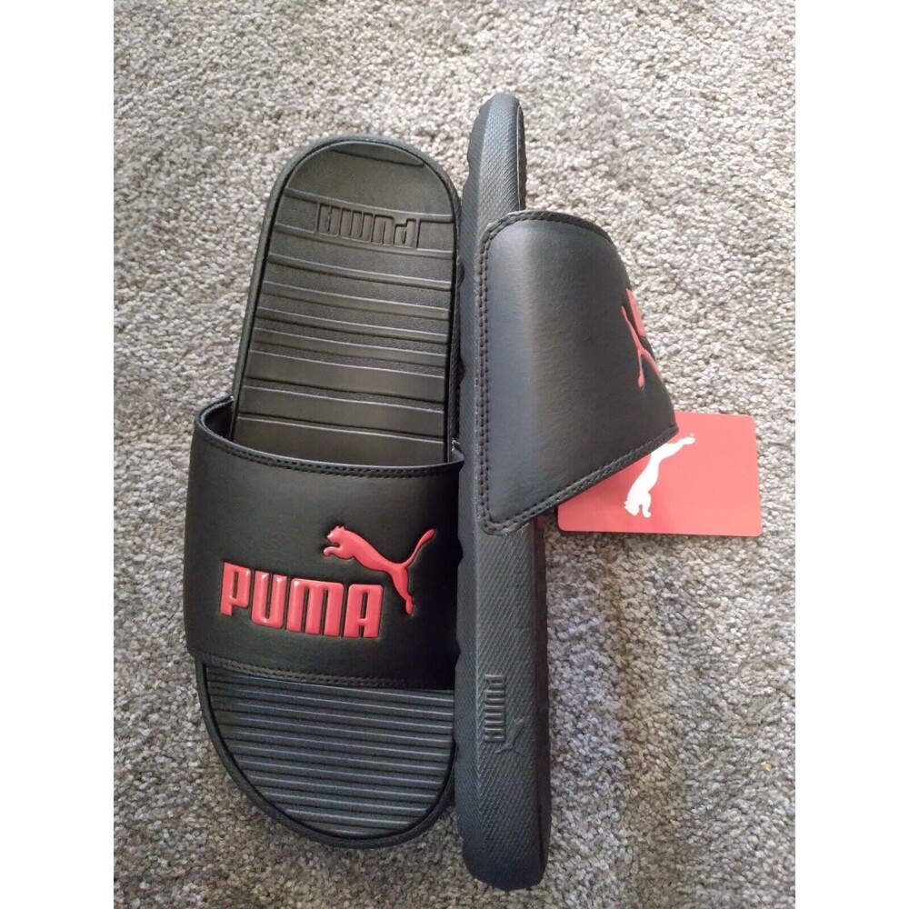 PUMA Cool Cat Slide Sandals for Men Size 12 - Black-High Risk Red